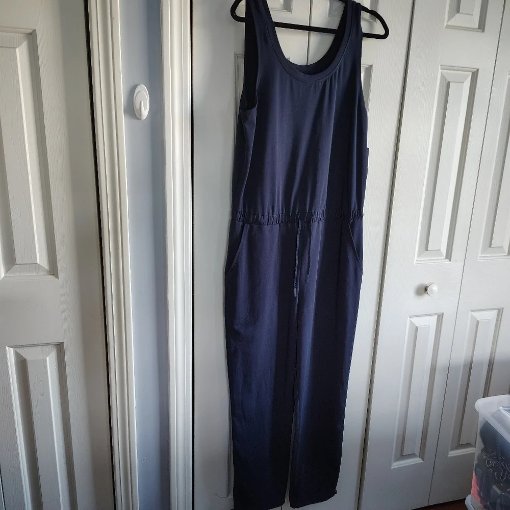 Andrew Marc Stretch Cotton Navy Jumpsuit L - Picture 6 of 11